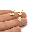 Gold Round Earring, 4 Gold Plated Brass Round Earring Studs, With 1 Loop (8mm) N1168