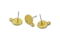 Brass Earring Posts, 12 Raw Brass Round Earring Stud, Earring Charms With 1 Loop (9mm) N0803
