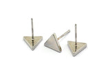 Silver Triangle Earring, 10 Silver Tone Brass Triangle Stud Earrings (8mm) D1465