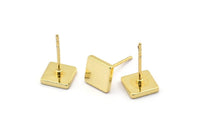 Gold Square Earring, 4 Gold Plated Brass Square Stud Earrings (8mm) D1462