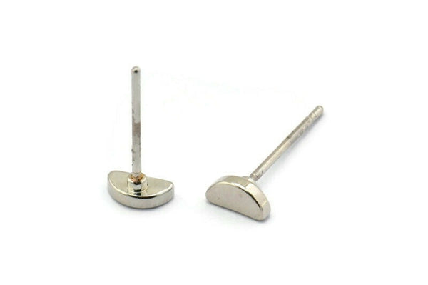 Silver Moon Earring, 10 Silver Tone Brass Half Moon Stud Earrings (6x3mm) D1405
