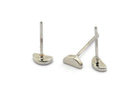 Silver Moon Earring, 10 Silver Tone Brass Half Moon Stud Earrings (6x3mm) D1405