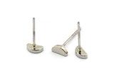 Silver Moon Earring, 10 Silver Tone Brass Half Moon Stud Earrings (6x3mm) D1405