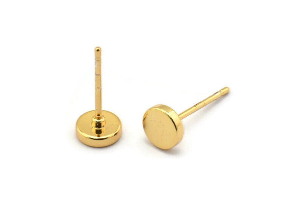 Gold Round Earring, 6 Gold Plated Brass Round Stud Earrings (6mm) D1451