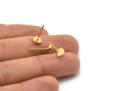 Gold Round Earring, 6 Gold Plated Brass Round Stud Earrings (6mm) D1451