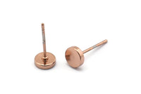 Rose Gold Round Earring, 6 Rose Gold Plated Brass Round Stud Earrings (6mm) D1451