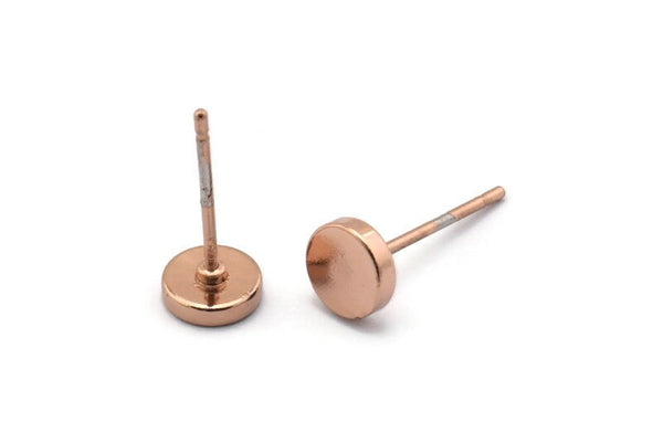 Rose Gold Round Earring, 6 Rose Gold Plated Brass Round Stud Earrings (6mm) D1451