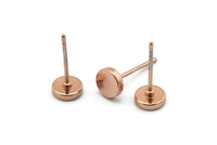 Rose Gold Round Earring, 6 Rose Gold Plated Brass Round Stud Earrings (6mm) D1451