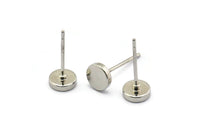 Silver Round Earring, 8 Silver Tone Brass Round Stud Earrings (6mm) D1451