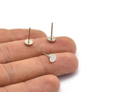 Silver Round Earring, 8 Silver Tone Brass Round Stud Earrings (6mm) D1451