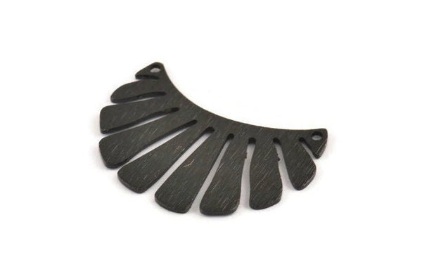 Black Fringed Pendant, 4 Textured Oxidized Black Brass Fringed Charms With 2 Holes, Findings (30x17x0.80mm) D1540