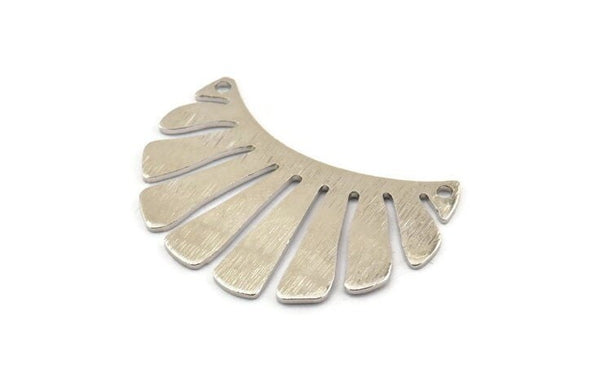 Silver Fringed Pendant, 4 Textured Silver Tone Brass Fringed Charms With 2 Holes, Findings (30x17x0.80mm) D1540