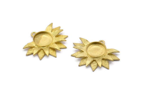 Brass Sunflower Charm, Raw Brass Flower Charm Earrings With 1 Loop, Pendants (21x30mm) N0742