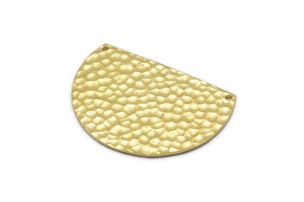 Pirinç Etnik Kolye, 2 Delikli Çekiçlenmiş Ham Pirinç Yarım Daire Tılsımlar, Bağlantı Parçaları, Bulgular (34x24x1,2 mm) N0762