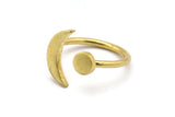 Universe Cosmos Ring - Raw Brass Moon And Planet Rings - Round Cabochon Size: 6mm N0127