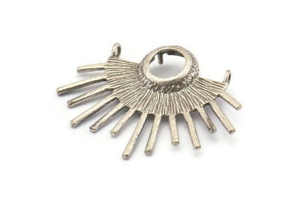 Silver Sun Charm, 2 Antique Silver Plated Brass Moon And Sun Pendants With 2 Loops - Pad Size 8mm (37x28x1.2mm) BS 1935