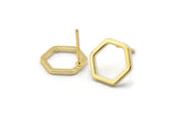 Gold Hexagon Earring, 4 Gold Plated Brass Hexagon Stud Earrings (12x1.2mm) D1649 A1411