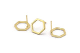 Gold Hexagon Earring, 4 Gold Plated Brass Hexagon Stud Earrings (12x1.2mm) D1649 A1411