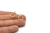 Gold Hexagon Earring, 4 Gold Plated Brass Hexagon Stud Earrings (12x1.2mm) D1649 A1411