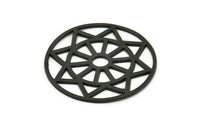 Siyah Mandala Tılsımı, 2 Dokulu Oksitlenmiş Siyah Pirinç Mandala Tılsımı, Kolye Uçları, Bulgular (37 mm) V096