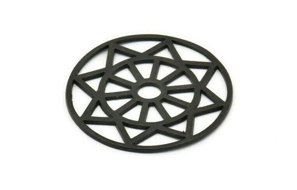 Siyah Mandala Tılsımı, 2 Dokulu Oksitlenmiş Siyah Pirinç Mandala Tılsımı, Kolye Uçları, Bulgular (37 mm) V096