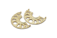 Moon Phases Pendant, 2 Gold Plated Brass Semi Circle Pendants With 2 Loops, Earring Findings (37x14x1mm) U144 Q0357