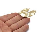 Gold Leaf Charm, 4 Gold Plated Brass Leaf Charms With 1 Hole, Earrings (35x16x0.40mm) D0572