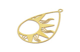 Brass Drop Charm, 10 Raw Brass Sun Charms With 1 Loop, Findings (47x30x0.30mm) D1688