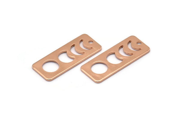 Rose Gold Rectangle Charm, 4 Rose Gold Plated Brass Moon Phases Charms With 1 Hole, Stamping Blanks (25x10x0.80mm) M01992 H0952