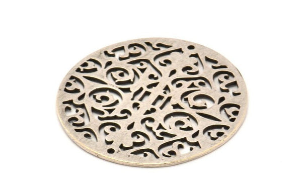 Silver Mandala Charm, Antique Silver Plated Brass Textured Mandala Charms, Earrings, Pendants, Findings (37mm) V124