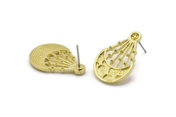 Earring Studs, 2 Raw Brass - Geometric Stud Earrings - Brass Earrings - Earrings (24x16mm) N1983