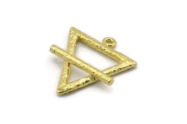 Brass Element Charm, 2 Textured Raw Brass Earth Element Symbol Charms With 1 Loop (26x23mm) N1973