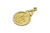Brass Element Charm, 4 Raw Brass Fire Element Symbol Charms With 1 Loop (24x15x1.8mm) N1977