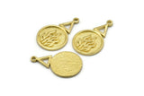 Brass Element Charm, 4 Raw Brass Fire Element Symbol Charms With 1 Loop (24x15x1.8mm) N1977