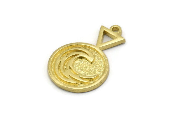 Brass Element Charm, Raw Brass Water Element Symbol Charms With 1 Loop (24x15x1.8mm) N1978
