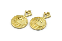 Brass Element Charm, Raw Brass Water Element Symbol Charms With 1 Loop (24x15x1.8mm) N1978