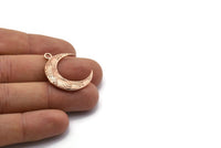 Rose Gold Moon Charm, 1 Rose Gold Plated Textured Horn Charms, Pendant, Jewelry Finding (27x8x3.30mm) N0237 Q0206