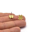 Brass Star Earring, 8 Raw Brass Star Stud Earrings (13x1.2mm) N1538