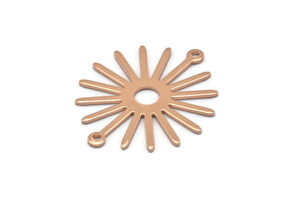 Rose Gold Sun Charm, 4 Rose Gold Plated Brass Sun Connectors With 2 Loops, Pendants (29x25x0.80mm) M01641 Q0891
