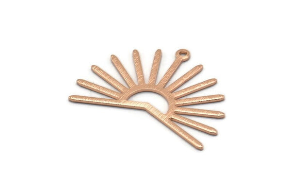 Rose Gold Sun Charm, 4 Textured Rose Gold Plated Brass Sun Charms With 1 Loop (22x30x0.80mm) M02279