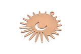 Rose Gold Sun Charm, 2 Rose Gold Plated Brass Sun And Crescent Charms With 1 Loop, Findings (29x28x0.80mm) M02012