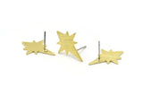 Brass North Star Earring, 8 Textured Raw Brass Pole Star Shaped Stud Earrings (20x15x0.80mm) M02554 A0553