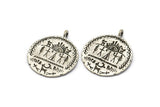 Silver Round Charm, Antique Silver Plated Brass Round Shaped Totem Charm With 1 Loop, Findings, Tags (34x29x1mm) N1873