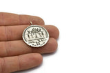 Silver Round Charm, Antique Silver Plated Brass Round Shaped Totem Charm With 1 Loop, Findings, Tags (34x29x1mm) N1873