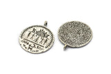 Silver Round Charm, Antique Silver Plated Brass Round Shaped Totem Charm With 1 Loop, Findings, Tags (34x29x1mm) N1873