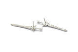 Silver Sword Earring, 2 Silver Tone Brass Sword Stud Earrings (43x12mm) N1624 H1121