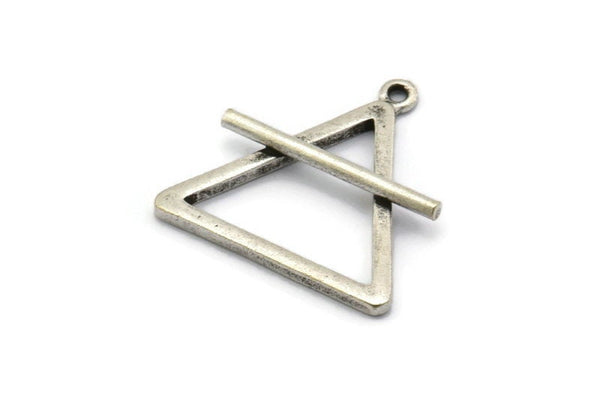 Silver Element Charm, 2 Antique Silver Plated Brass Air Element Symbol Charms With 1 Loop (26x25mm) N1972 H1497