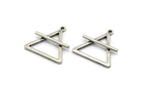 Silver Element Charm, 2 Antique Silver Plated Brass Air Element Symbol Charms With 1 Loop (26x25mm) N1972 H1497