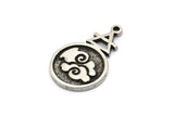 Silver Element Charm, 2 Antique Silver Plated Brass Air Element Symbol Charms With 1 Loop (24x15x1.8mm) N1980