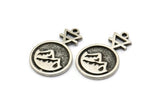 Silver Element Charm, 2 Antique Silver Plated Brass Earth Element Symbol Charms With 1 Loop (24x15x1.8mm) N1979